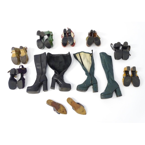 1397 - Vintage fashion / clothing: 10 pairs of 1970's ladies footwear comprising 2 pairs of platform boots ... 