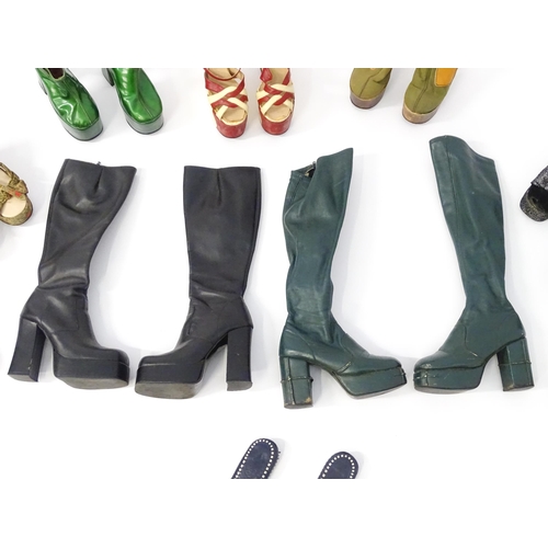 1397 - Vintage fashion / clothing: 10 pairs of 1970's ladies footwear comprising 2 pairs of platform boots ... 