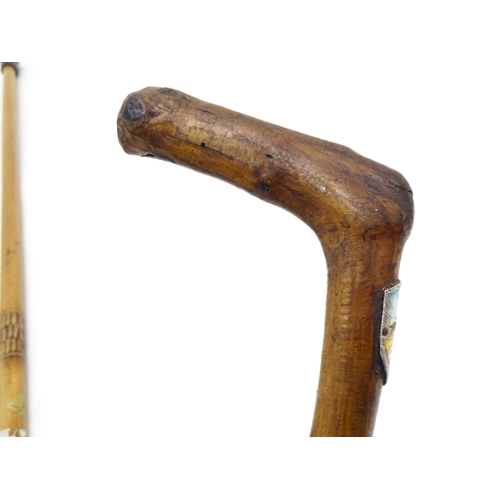 1412 - Sticks / canes : Five assorted walking / hiking sticks to include a beech example and another bearin... 