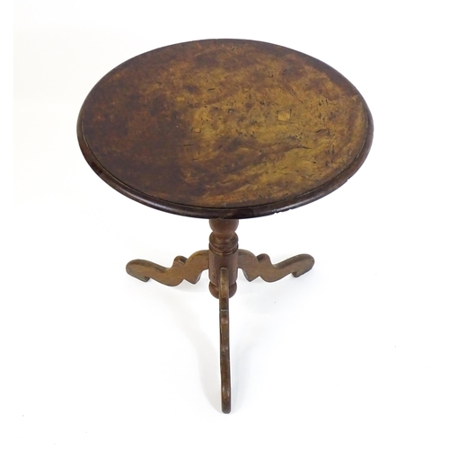 1722 - A 18thC and later tripod table, with a circular moulded burr top above a later birdcage movement, tu... 