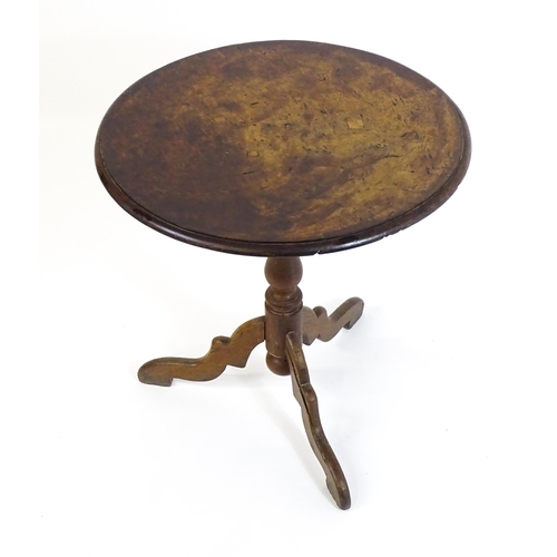 1722 - A 18thC and later tripod table, with a circular moulded burr top above a later birdcage movement, tu... 