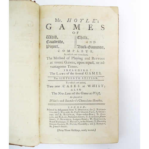 902 - Book: Mr Hoyle's Games of Whist, Quadrille, Piquet, Chess and Back-Gammon, by Edmond Hoyle. Publishe... 