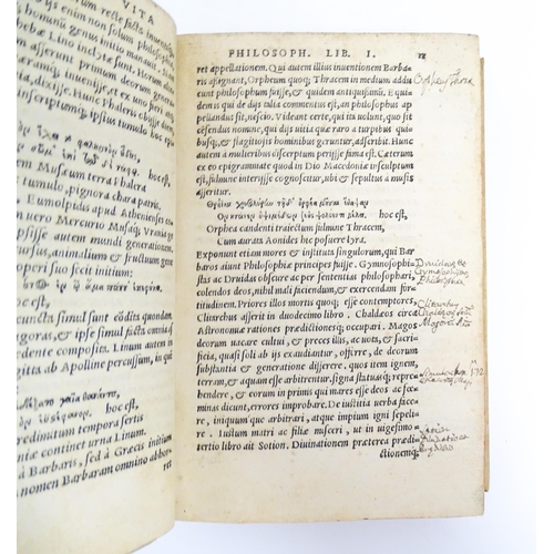 914 - Book: De Vita at Moribus Philosophorum Libri X, by Laertius Diogenes. Published by S. Gryhius, 1541