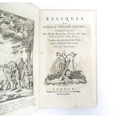 947 - Books: Reliques of Ancient English Poetry, volumes 1-3, by Bishop Thomas Percy. Printed for J. Dodsl... 