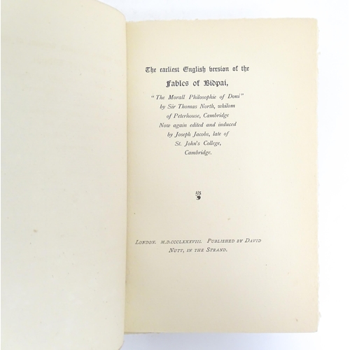 950 - Book: The Earliest English Version of the Fables of Bidpai, by Joseph Jacobs. First edition limited ... 