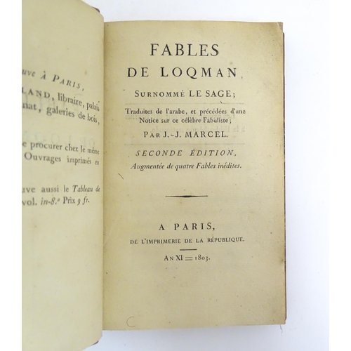 951 - Book: Fables de Loqman, surnomme le Sage, by Jean Joseph Marcel, second edition. Published in Paris,... 