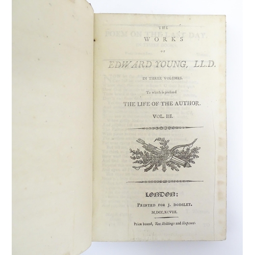 1049 - Books: The Works of Edward Young, in three volumes. Printed in London, 1798 (3)