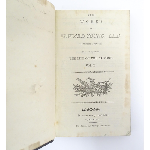 1049 - Books: The Works of Edward Young, in three volumes. Printed in London, 1798 (3)