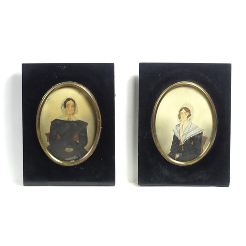 1268 - Two 19thC watercolour portrait miniatures on paper depicting female sitters, to include Miss Lydia M... 