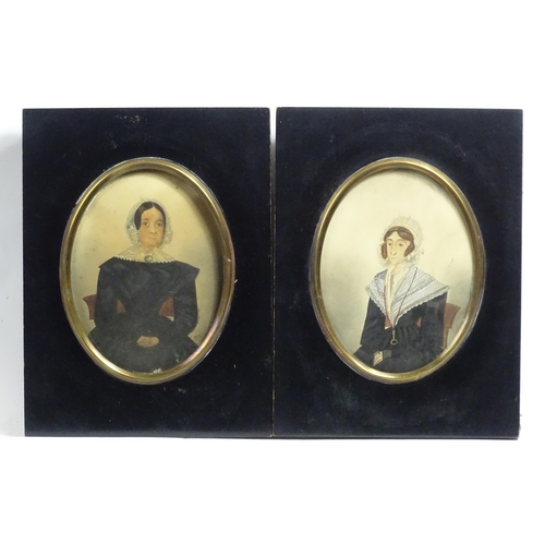 1268 - Two 19thC watercolour portrait miniatures on paper depicting female sitters, to include Miss Lydia M... 