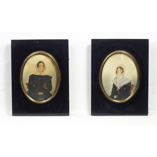 1268 - Two 19thC watercolour portrait miniatures on paper depicting female sitters, to include Miss Lydia M... 