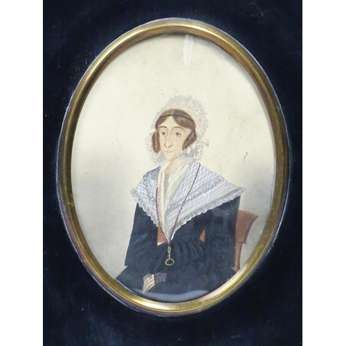 1268 - Two 19thC watercolour portrait miniatures on paper depicting female sitters, to include Miss Lydia M... 