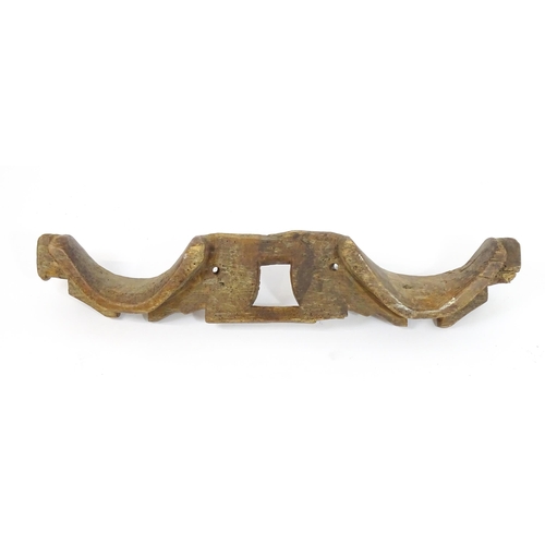 1346 - A 19thC carved hardwood horse / ox double yoke, with incised linear decoration, approx 44