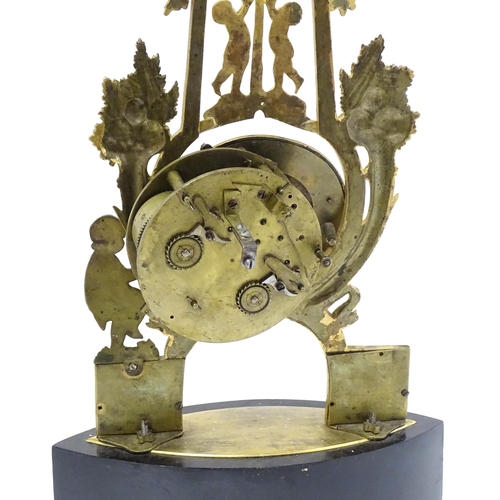 1541 - A 19thC empire style mantle clock with ormolu stylised lyre surround decorated with fruit and foliat... 