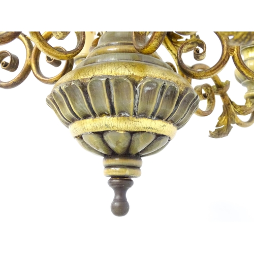 1560 - A six branch pendant electrolier / light fitting with acanthus and scroll detail. Approx. 30