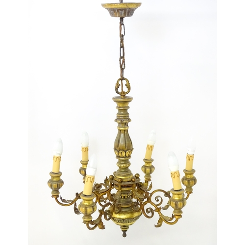 1560 - A six branch pendant electrolier / light fitting with acanthus and scroll detail. Approx. 30