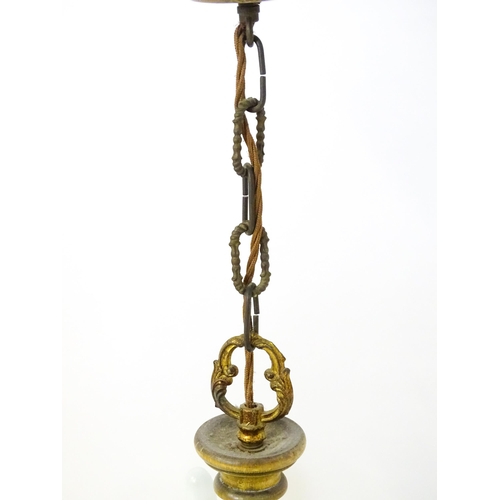 1560 - A six branch pendant electrolier / light fitting with acanthus and scroll detail. Approx. 30