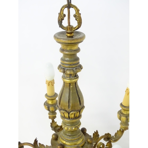 1560 - A six branch pendant electrolier / light fitting with acanthus and scroll detail. Approx. 30