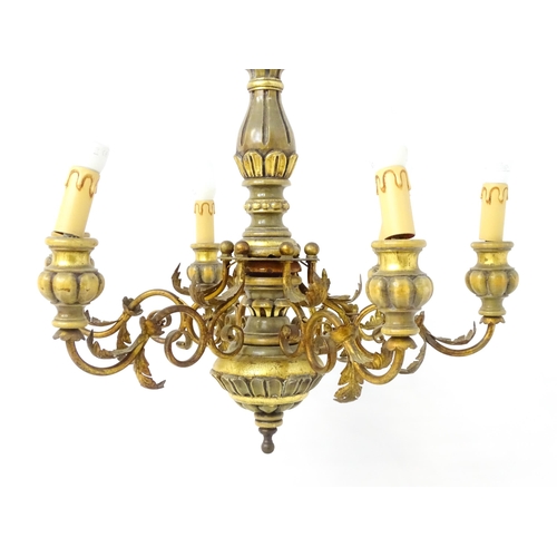 1560 - A six branch pendant electrolier / light fitting with acanthus and scroll detail. Approx. 30