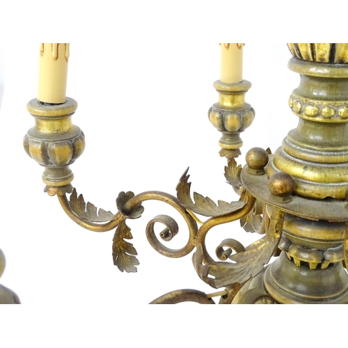 1560 - A six branch pendant electrolier / light fitting with acanthus and scroll detail. Approx. 30