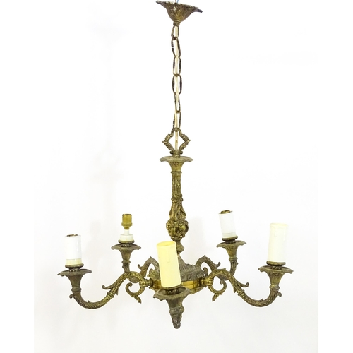 1562 - A five branch pendant electrolier of chandelier form with acanthus scroll detail. Approx. 18