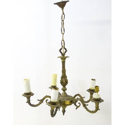 1562 - A five branch pendant electrolier of chandelier form with acanthus scroll detail. Approx. 18