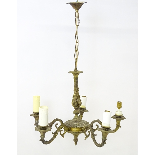 1562 - A five branch pendant electrolier of chandelier form with acanthus scroll detail. Approx. 18