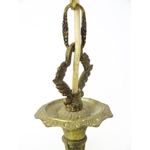 1562 - A five branch pendant electrolier of chandelier form with acanthus scroll detail. Approx. 18