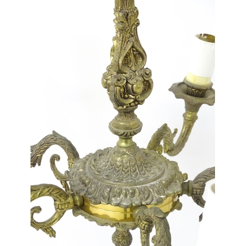 1562 - A five branch pendant electrolier of chandelier form with acanthus scroll detail. Approx. 18