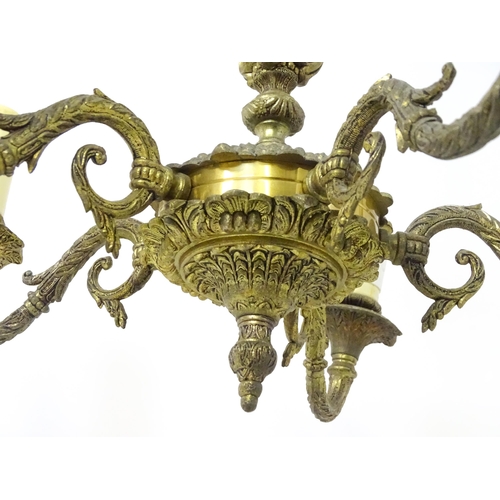 1562 - A five branch pendant electrolier of chandelier form with acanthus scroll detail. Approx. 18