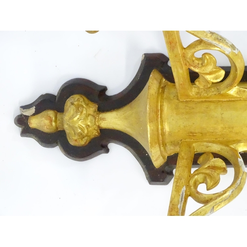 1571 - Two gilt wood wall sconces with pricket spikes. Approx 15 1/2