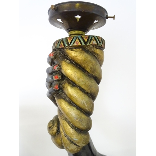 1589 - Two mid 20thC blackamoor lamps, the lamps having a polychrome figural top grasping a torchiere, the ... 