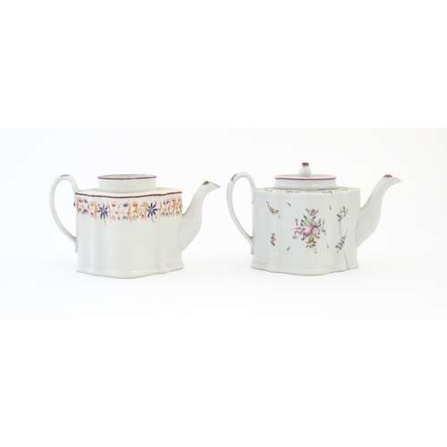 192 - A New Hall teapot and cover decorated in the Knitting pattern with flowers and foliage, marked under... 