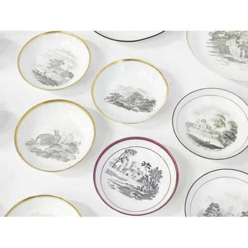 223 - A quantity of assorted bat ware / transfer printed cups, saucers, bowls, etc. decoration to include ... 