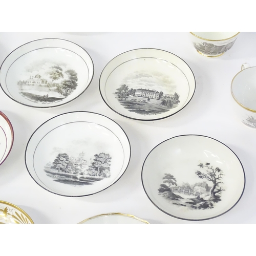 223 - A quantity of assorted bat ware / transfer printed cups, saucers, bowls, etc. decoration to include ... 