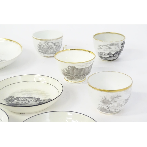 223 - A quantity of assorted bat ware / transfer printed cups, saucers, bowls, etc. decoration to include ... 