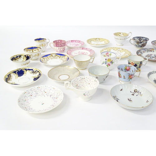 227 - A quantity of assorted cups and saucers / trios, to include examples by Spode, Minton, Davenport, et... 