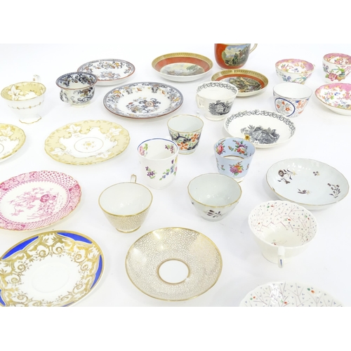 227 - A quantity of assorted cups and saucers / trios, to include examples by Spode, Minton, Davenport, et... 