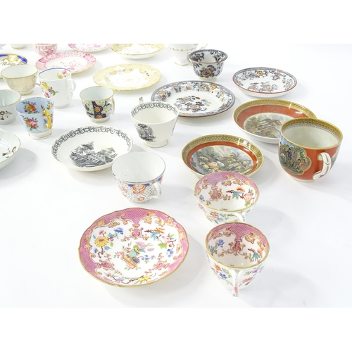 227 - A quantity of assorted cups and saucers / trios, to include examples by Spode, Minton, Davenport, et... 