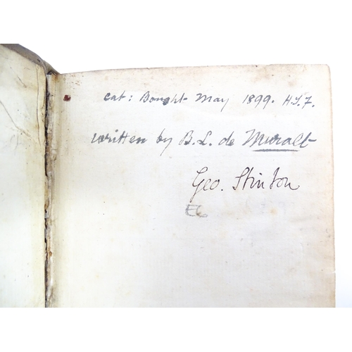 983 - Book: Lettres sur les Anglois et les Francois, et sur les Voyages, by Beat Louis de Muralt, second e... 