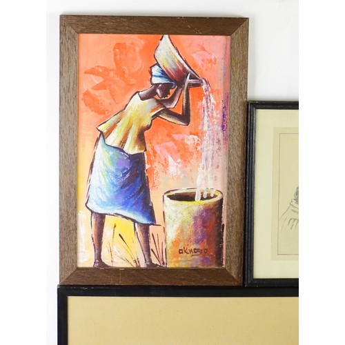 1992 - Five assorted 20th century works comprising two watercolours by J. P. Ludu (1925-1965) one depicting... 