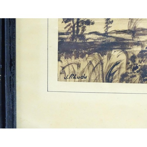 1992 - Five assorted 20th century works comprising two watercolours by J. P. Ludu (1925-1965) one depicting... 