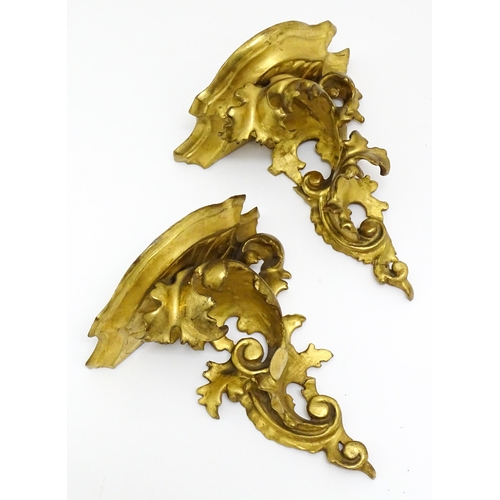 1310 - A pair of small Florentine giltwood wall brackets with carved scrolling acanthus detail. Approx. 6 3... 