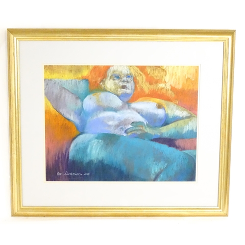 2017 - Em Isaacson, 21st century, English School, Pastel on paper, Reclining nude. Signed and dated 2000 lo... 