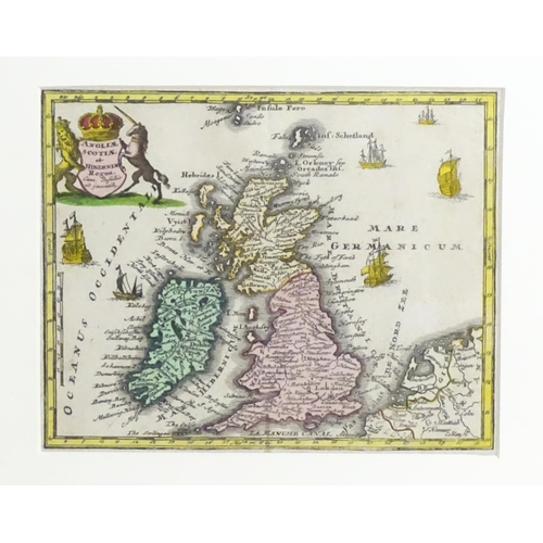 2211 - Map: An 18thC engraved map titled Angliae Scotiae et Hiberniae Regna cum insulis adjacentibus, depic... 