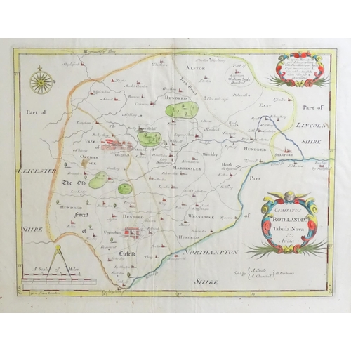 2215 - Maps: An 18thC hand coloured engraved map of Rotelandiae - Rutlandshire after Robert Morden (1650-17... 