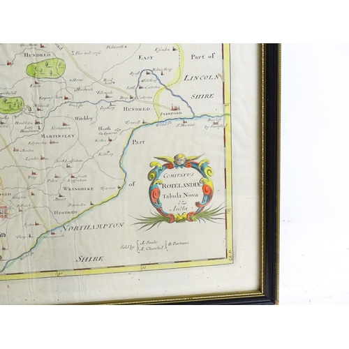 2215 - Maps: An 18thC hand coloured engraved map of Rotelandiae - Rutlandshire after Robert Morden (1650-17... 