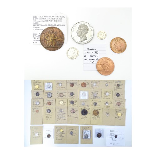 805 - Coins: A quantity of assorted old coins, tokens, medallions, commemorative coins, and some reproduct... 