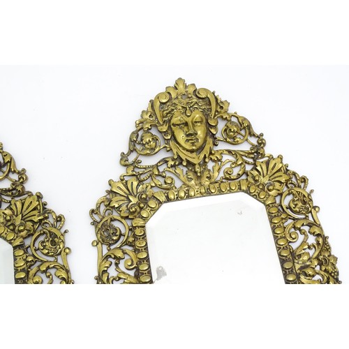 1637 - A pair of 20thC brass Girandoles with central bevelled mirror and three branch candle sconces. Appro... 