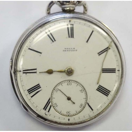 836 - A Victorian silver cased pocket watch, the white enamel dial signed 'Wells Newport' , with subsidiar... 